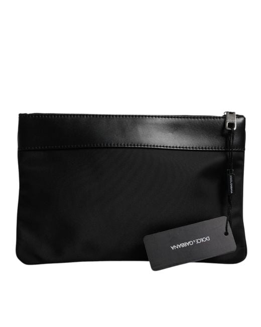 Dolce & Gabbana Black Multicolor Leopard Jacquard Print Logo Plaque Pouch Bag for men