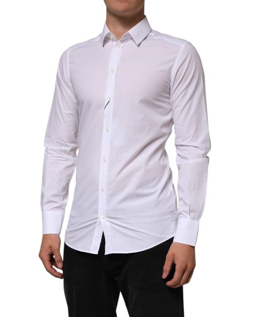 Dolce & Gabbana Purple White Cotton Gold Formal Men Longsleeves Shirt for men
