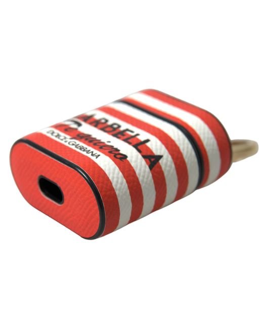Dolce & Gabbana Red Chic Striped Leather Airpods Case