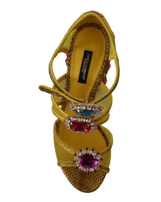Dolce & Gabbana Green Yellow Leather Crystal Ayers Sandals Shoes
