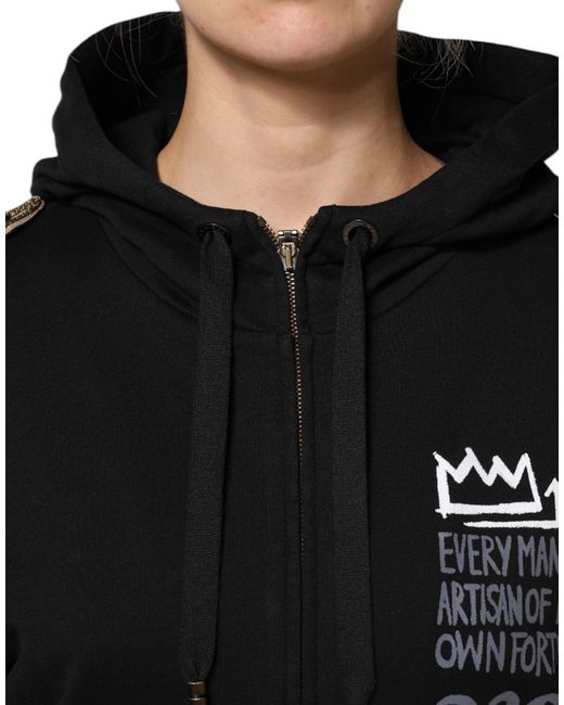 Dolce & Gabbana Black Logo Hooded Full Zip Sweatshirt Jacket for men