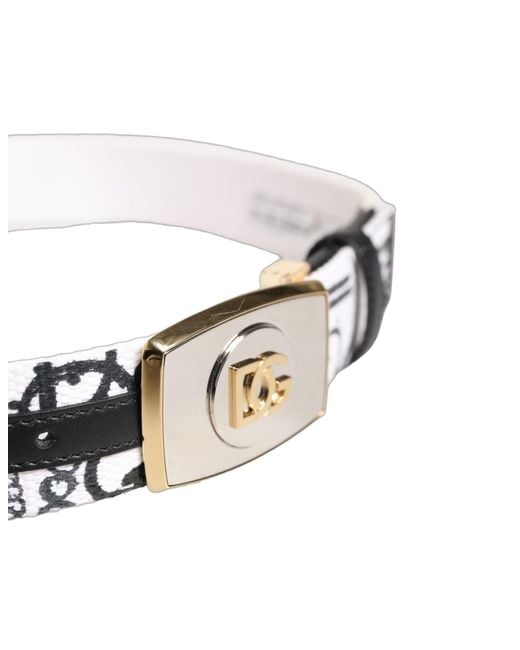 Dolce & Gabbana Multicolor White Graffiti Print Gold Metal Buckle Belt for men