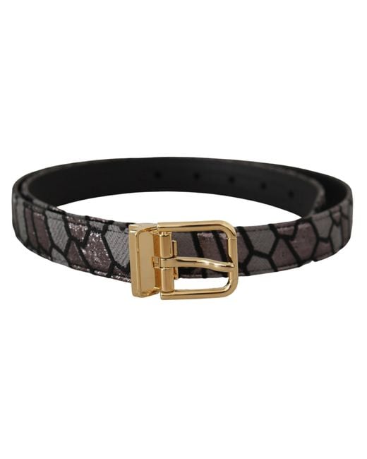 Dolce & Gabbana Black Multicolor Patchwork Leather Gold Jaquard Belt for men