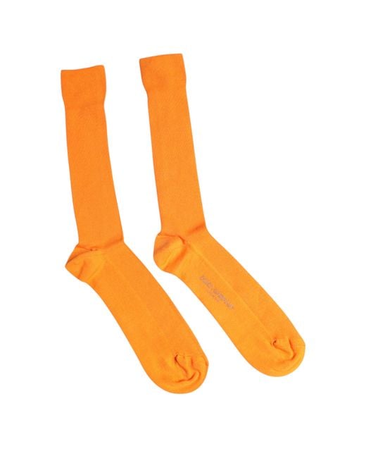 Dolce & Gabbana Orange Cotton Logo Over The Calf Socks for men