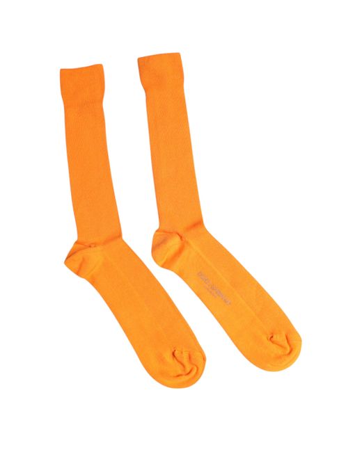 Dolce & Gabbana Orange Cotton Logo Over The Calf Socks for men