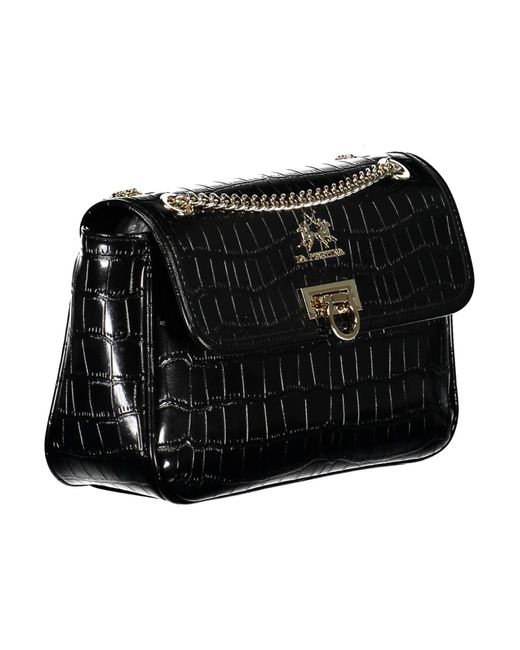 La Martina Black Elegant Chain Shoulder Bag With Contrasting Accents