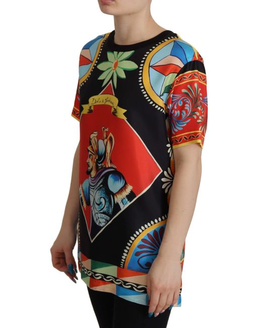 Dolce & Gabbana Multicolor Soldier Carretto Silk Top T-Shirt