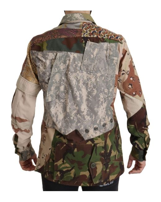 Dolce & Gabbana Green Patchwork Camouflage Casual Shirt for men