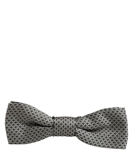 Dolce & Gabbana Men Gray Silk Patterned Adjustable Neck Papillon Bow Tie for men