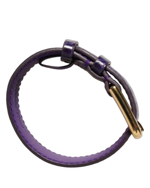 Dolce & Gabbana Blue Violet Embossed Leather Gold Buckle Belt Strap Bracelet