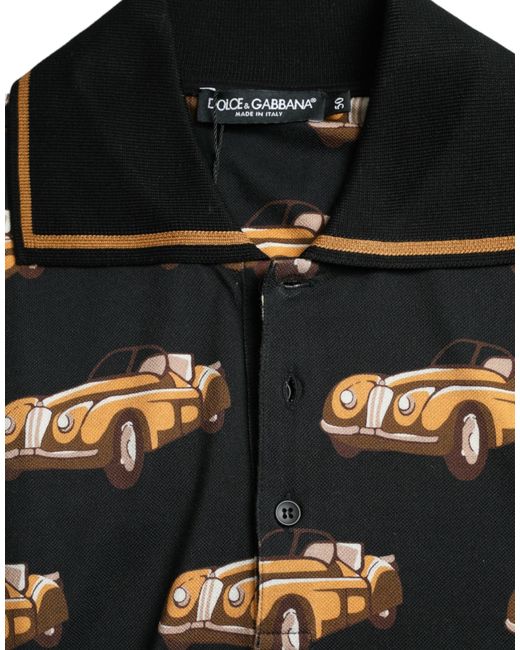 Dolce & Gabbana Black Car Print Short Sleeve Polo T for men