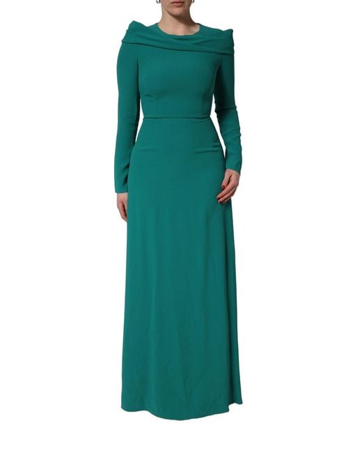Dolce & Gabbana Green Round Neck Long Sleeves Gown Dress