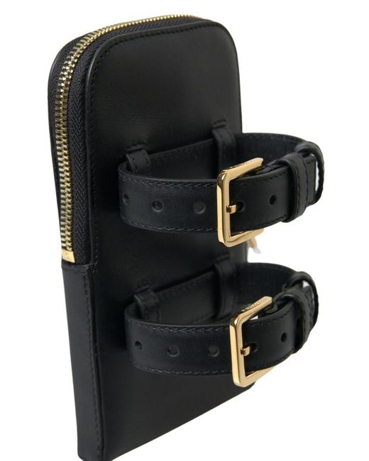 Dolce & Gabbana Black Leather Men Purse Double Belt Strap Bracelet Bag for men