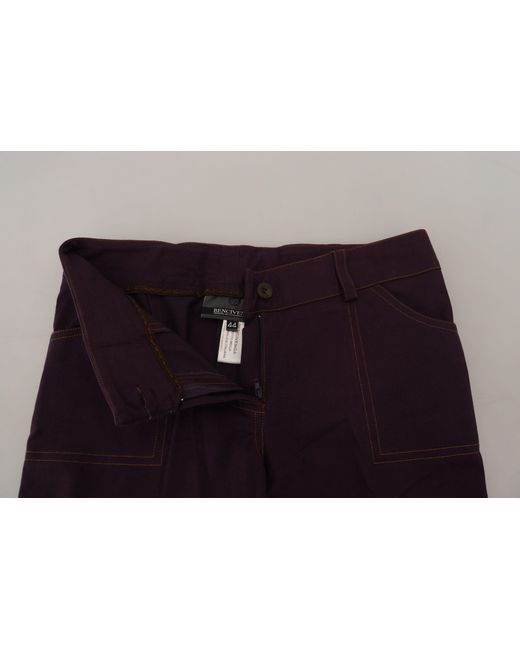 Bencivenga Blue Purple Cotton Mid Waist Tapered Pants