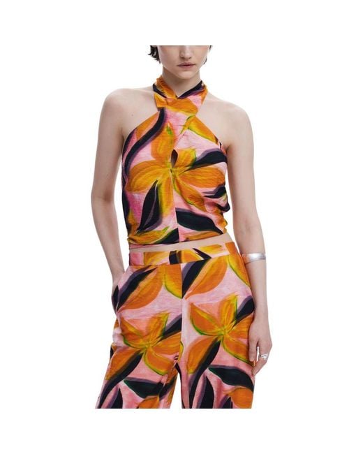 Desigual Orange Viscose Top