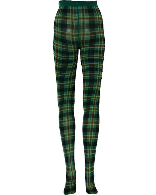 Dolce & Gabbana Green Multicolor Plaid Tights Stocking Pantyhose Socks