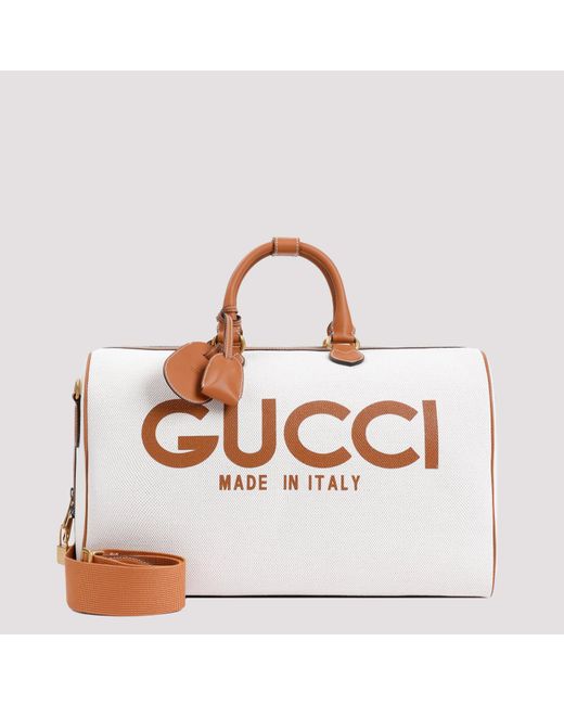 Gucci Multicolor Beige Duffle Logo Canvas Handbag for men