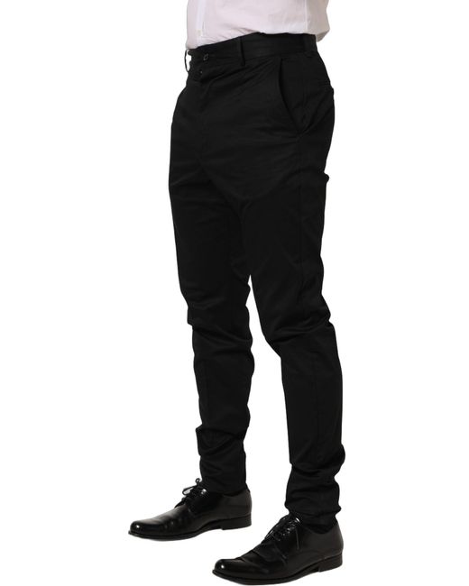 Dolce & Gabbana Black Cotton Tapered Leg Dress Trouser Pants for men