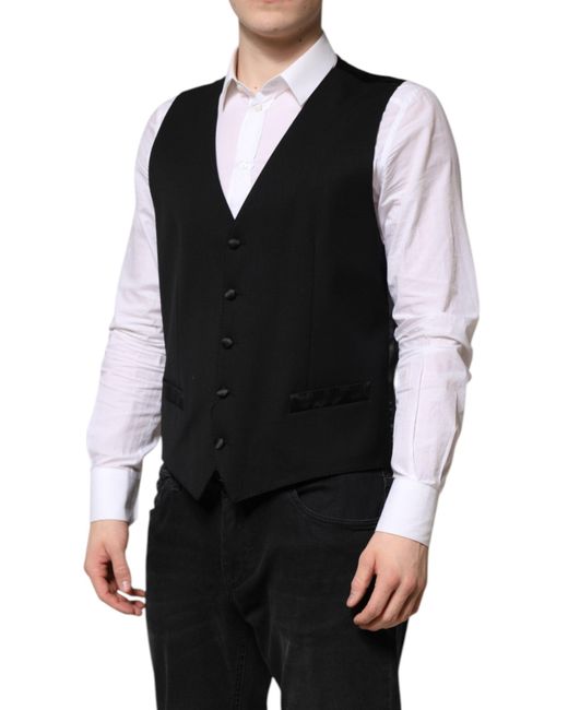 Dolce & Gabbana Black Wool Dress Formal Waistcoat Vest for men