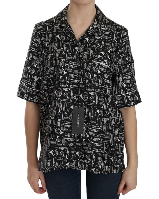 Dolce & Gabbana Black Dolce Gabbana Musical Instruments Silk Shirt