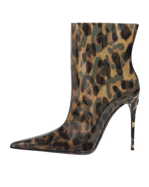 Dolce & Gabbana Brown Leopard Print Pvc Pointed Toe Boots Shoes
