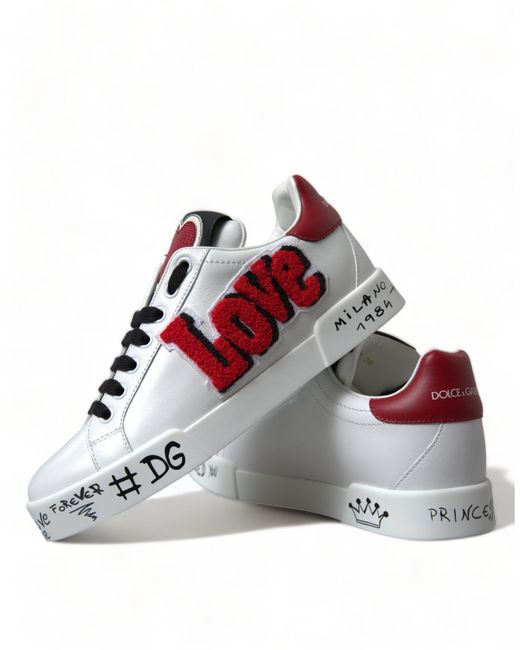 Dolce & Gabbana Red Love Patch Portofino Classic Sneakers Shoes
