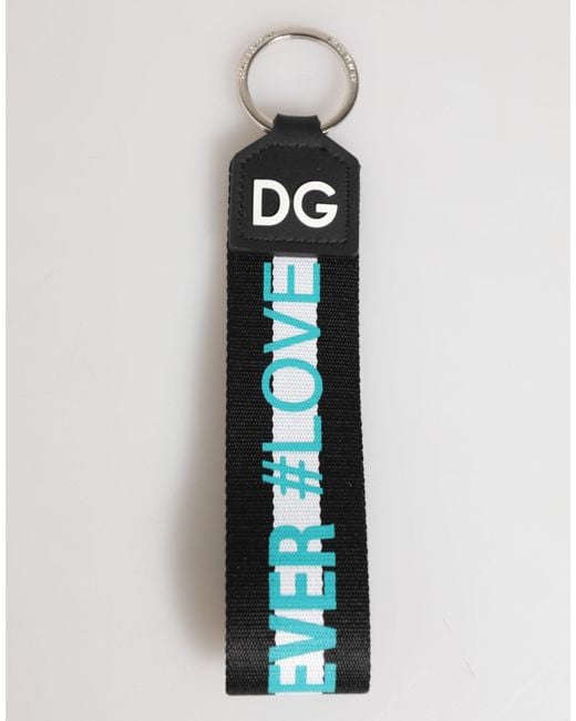 Dolce & Gabbana Blue Multicolor Logo Polyester Brass Holder Keychain Keyring for men