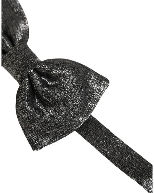 Dolce & Gabbana Men Metallic Black Silk Adjustable Neck Papillon Bow Tie for men