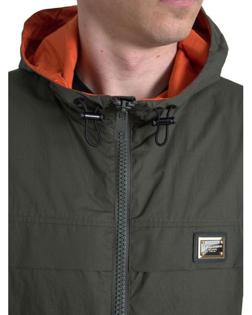 Dolce & Gabbana Gray Green Orange Hooded Cotton Full Zip Jacket for men
