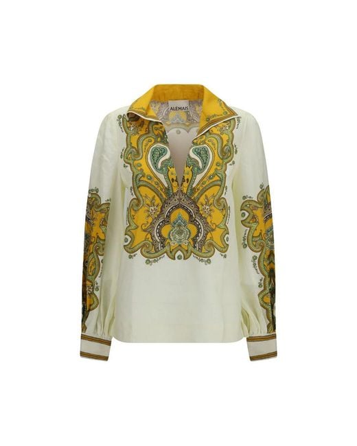 ALÉMAIS Green Beige Linen Pattern Shirt