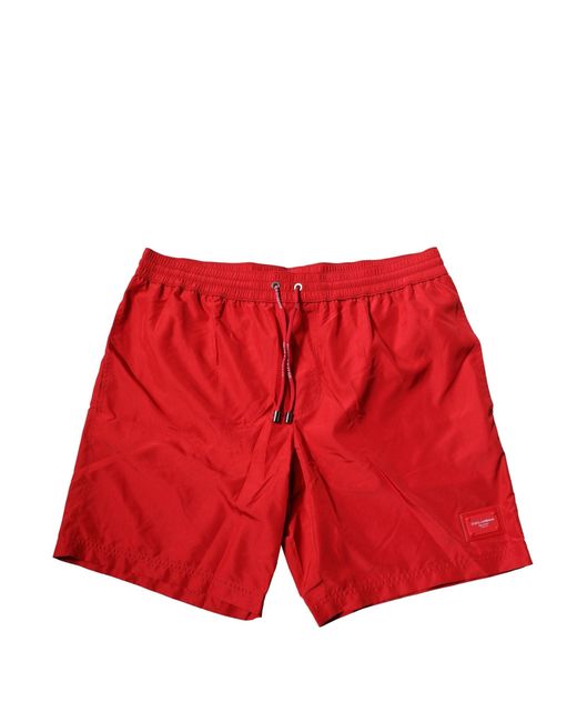 Dolce & Gabbana Red Dg Logo Plaque Beachwear Shorts Swimwear for men