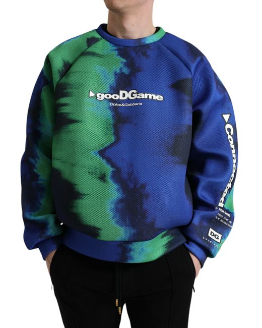 Dolce & Gabbana Blue Multicolor Logo Crewneck Pullover Sweater for men