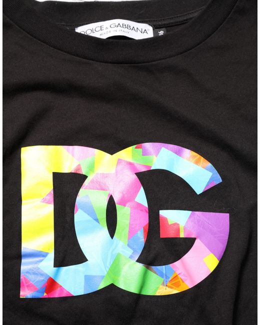 Dolce & Gabbana Black Logo Print Cotton Crew Neck T-Shirt for men