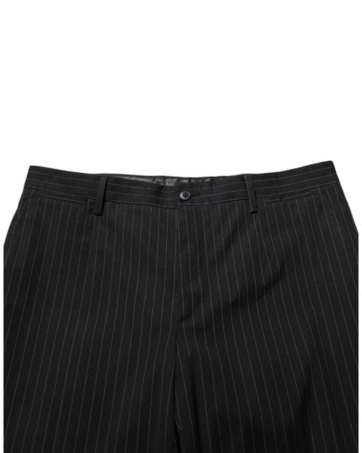 Dolce & Gabbana Black Striped Dress Formal Trouser Pants Wool Blend for men