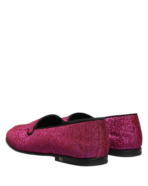 Dolce & Gabbana Purple Pink Glitter Lurex Logo Dress Loafers Shoes for men