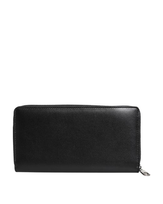 Dolce & Gabbana Black Leather Logo Plaque Zip Around Continental Wallet for men