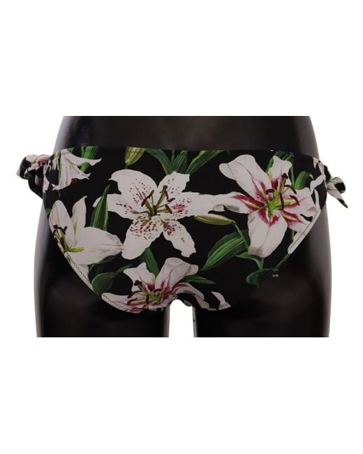 Dolce & Gabbana Black Elegant Lily-Print Bikini Bottom