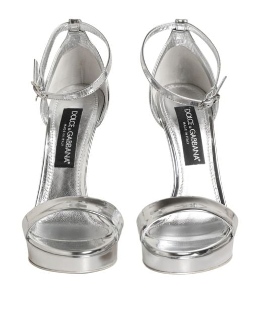 Dolce & Gabbana Metallic Silver Leather Platform Keira Sandals Shoes