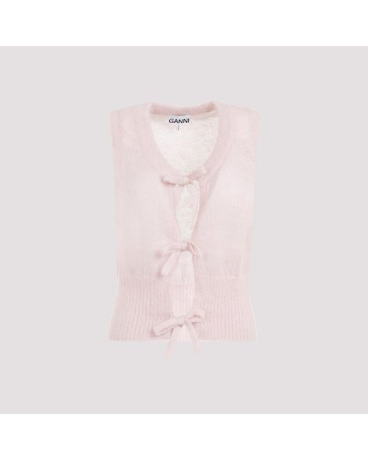 Ganni Pink Lilac Tie String Light Mohair Vest