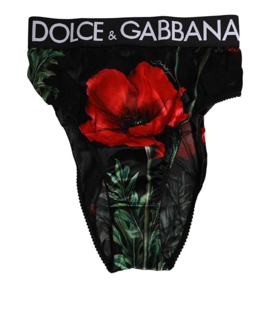 Dolce & Gabbana Black Floral Print High Waist Sheer Mesh Underwear