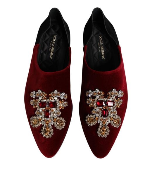 Dolce & Gabbana Brown Black Red Velvet Embellished Slip On Shoes for men