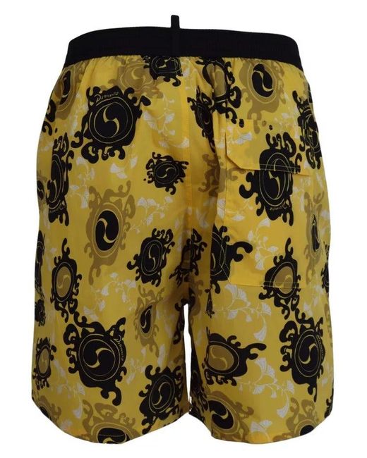 DSquared² Yellow Dsqua² Printed Beachwear Shorts Swimwear for men