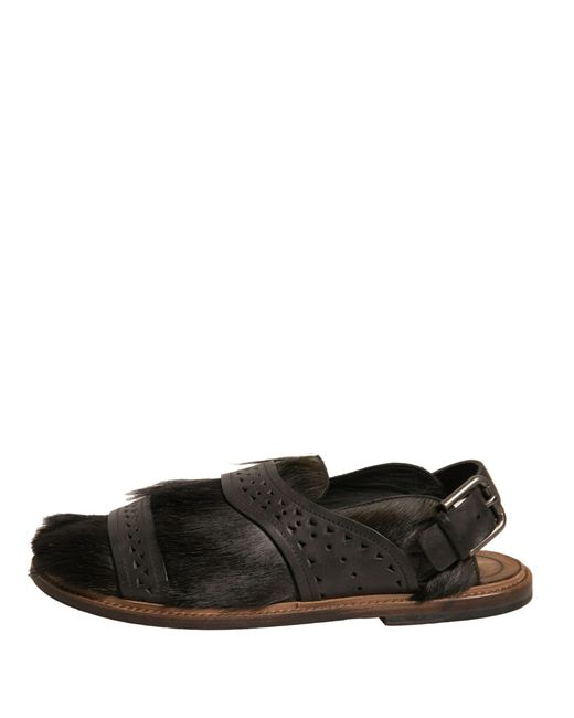 Dolce & Gabbana Black Gazelle Hair Leather Flats Sandals Shoes for men