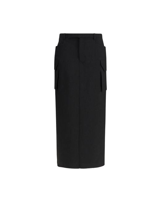 Rick Owens Black Fleece Wool Midi Skirt