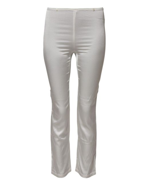 Dolce & Gabbana Gray Ivory Silk Tapered High Waist Pants