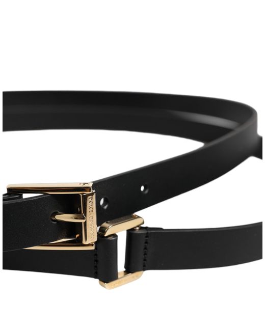 Dolce & Gabbana Black Classic Metal Logo Buckle Belt for men