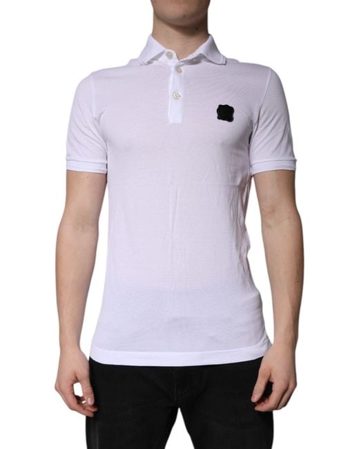 Dolce & Gabbana White Short Sleeve Polo Shirt Patch Detail for men