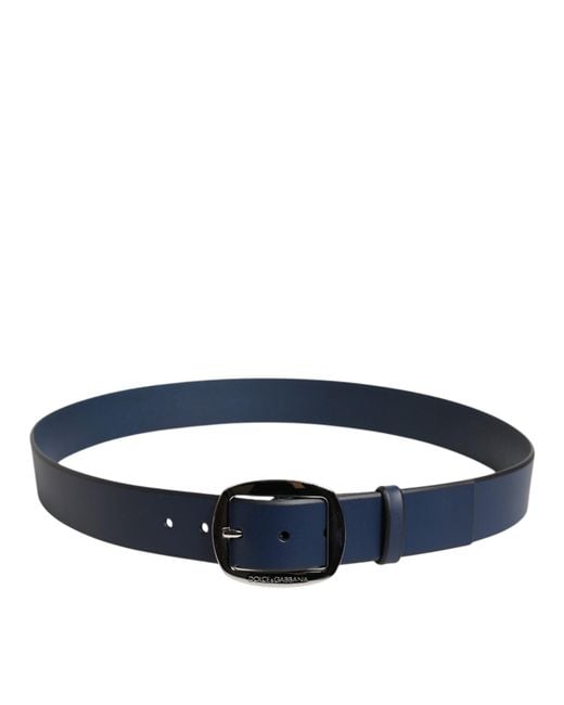 Dolce & Gabbana Blue Calf Leather Classic Metal Buckle Belt for men