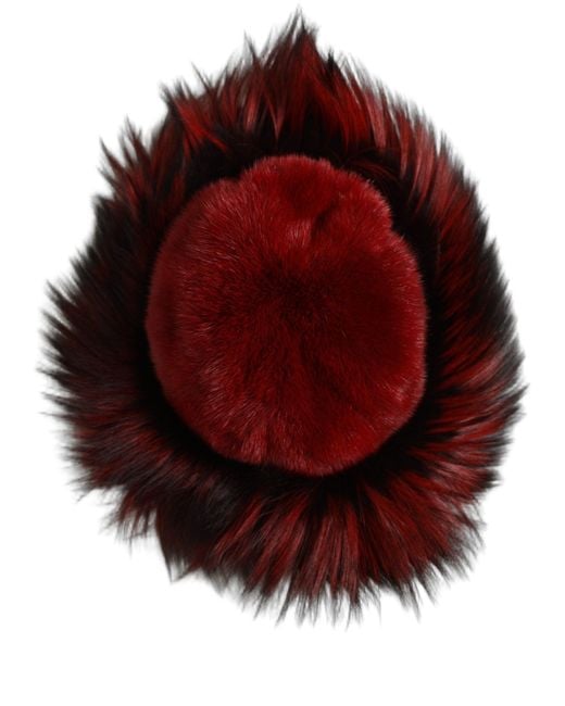 Dolce & Gabbana Black Red Fox Mink Fur S Bucket Capello Hat