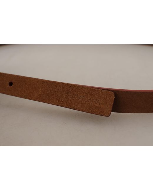 Dolce & Gabbana Brown Chic Suede Belt With Logo Engraved Buckle